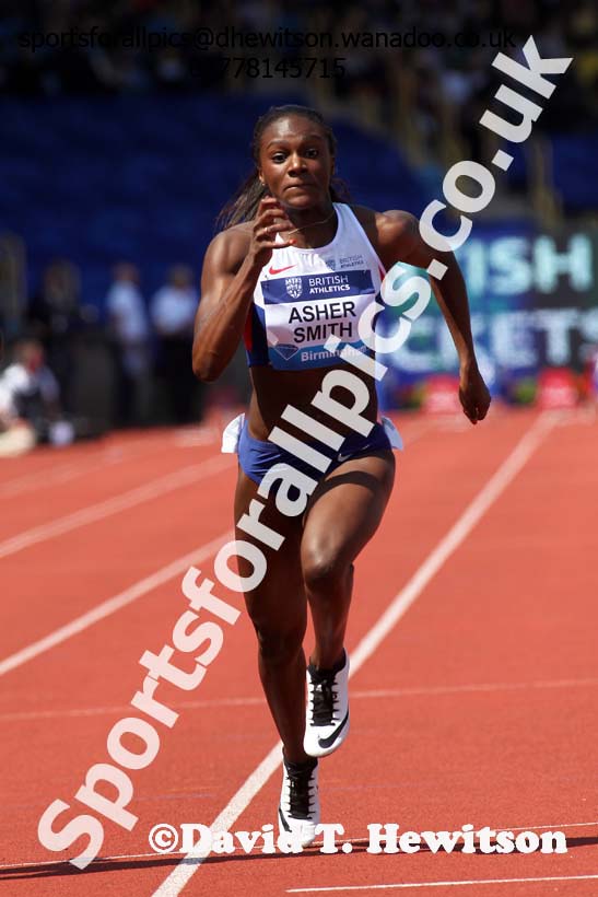 Dina Asher-Smith (GB) womens 100 metres, IAAF Diamond League, Birmingham. Photo: David T. Hewitson/Sports for All Pics